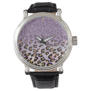 Montre Mignon fille tendance violet faux paillettes léopa