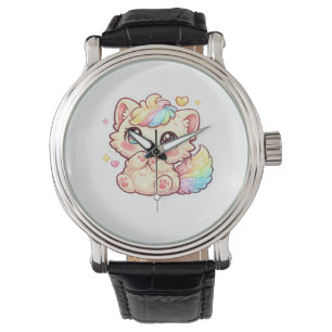 Montre Mignon Kitten Arc-en-Ciel Kawaii Autocollant Chat