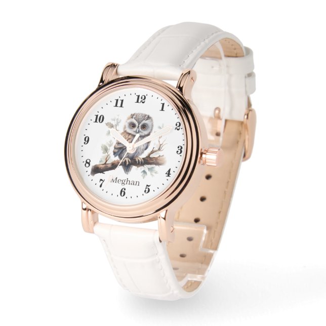 Montre mignon oiseau de chouette ajouter nom (Angle)