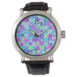 Montre Mignonne bleu aqua violet pinkies motif main bagag