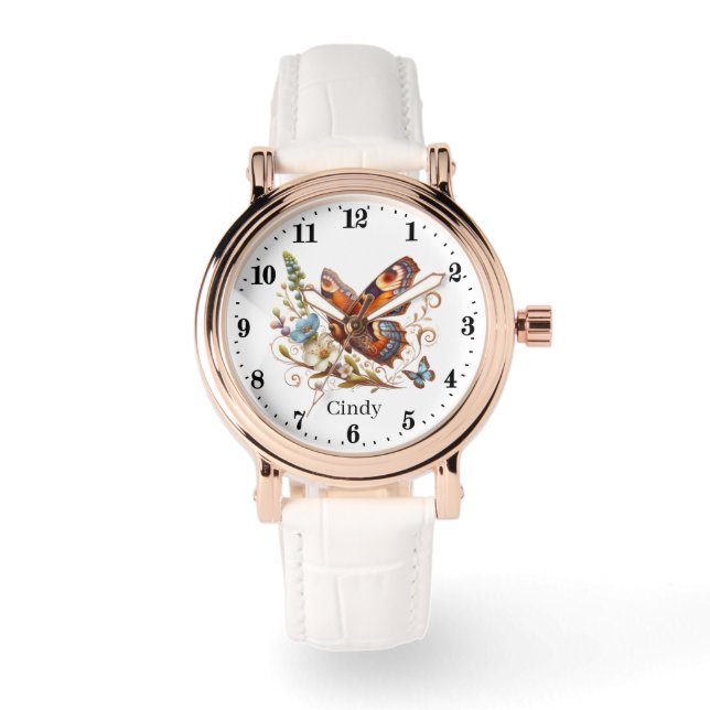 Montre Mignonne femme papillon amoureux ajouter nom (Recto)