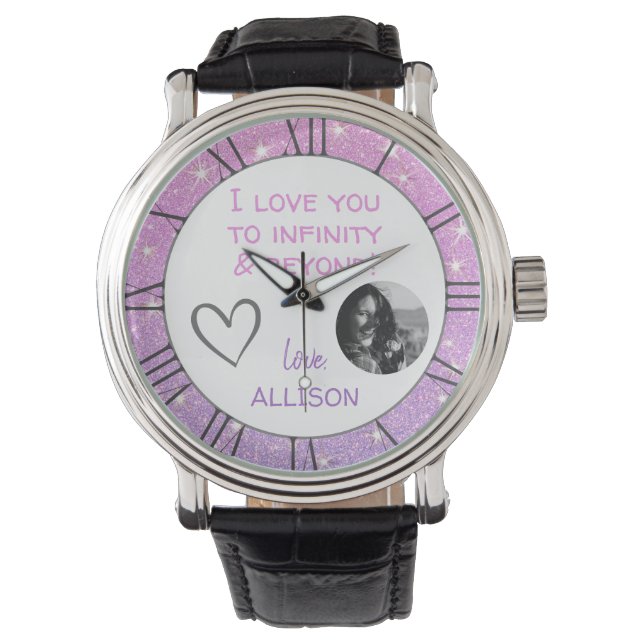 Montre Mignonne Je t'aime Message Modèle photo violet ros (devant)