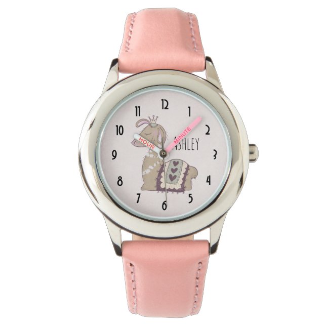 Montre Mignonne Llama Princesse portant une couronne (devant)