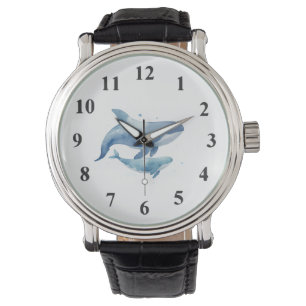 Montre Mignonne maman et bébé Bleu Baleine Aquarelle