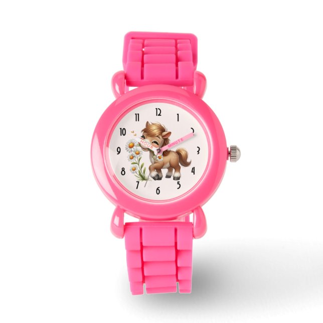 Montre Mignonne Pony Mange Manger Des Marguerites (Recto)