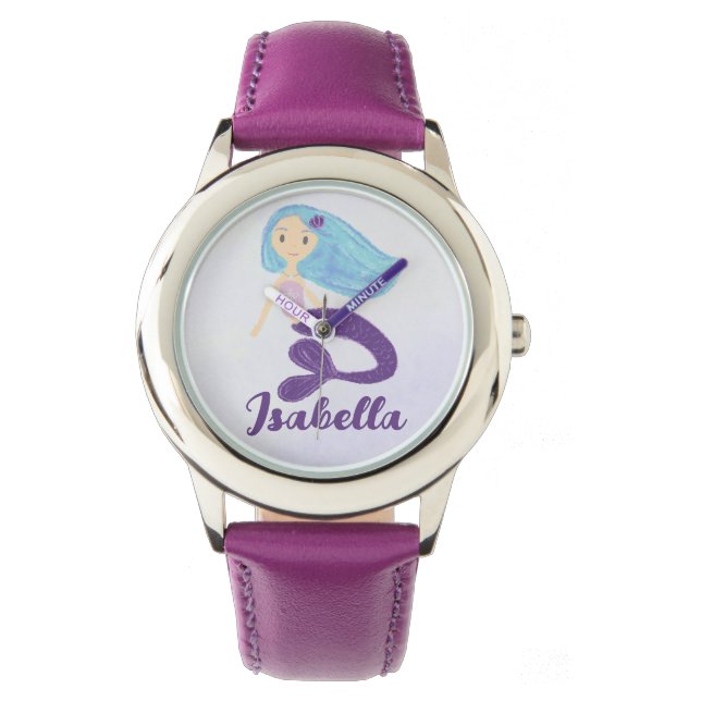 Montre Mignonne Turquoise et mauve Sirène Princesse en Pa (devant)