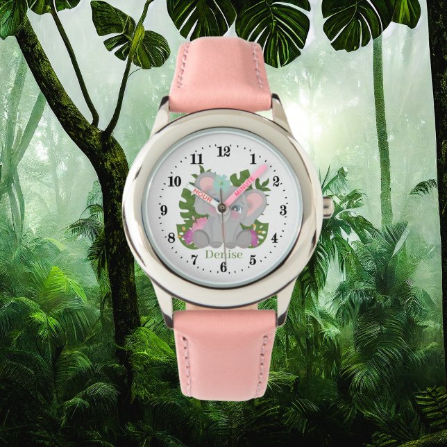 Montre mignonnes filles amoureux d'éléphant ajouter le no (Créateur téléchargé)