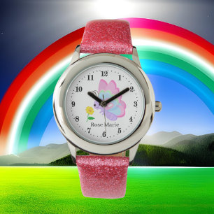 Montre mignonnes filles papillon amoureux ajouter nom Wat