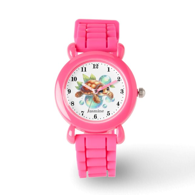 Montre Mignonnes filles tortue de mer ajouter le nom (Recto)