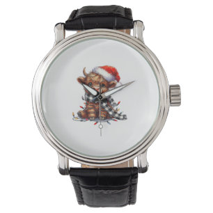 Montre Mignons feux de Noël Vache Highland Funny Noël