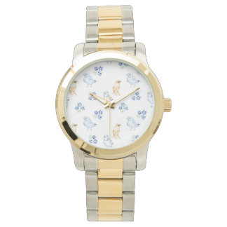 Montre Mignons oiseaux pastel et motif floral sans coutur