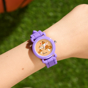 Montre Mignons renards aux coeurs, dessinés à la main