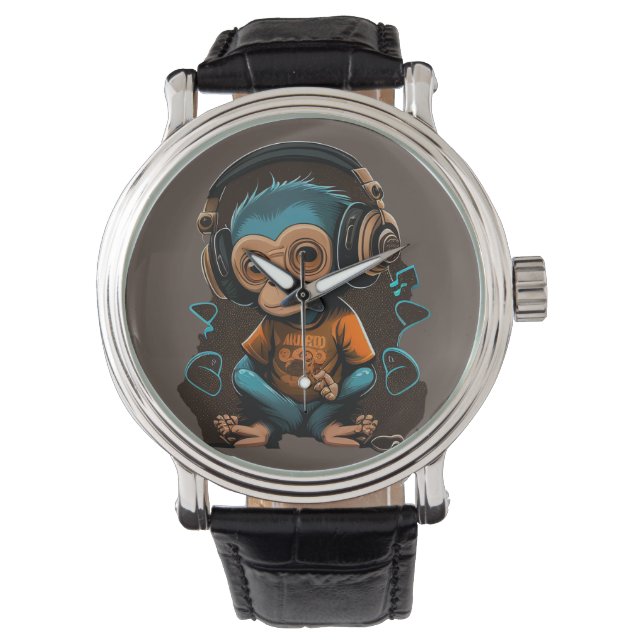 Montre Mignons Singe Écouter Musique, Musique Singe Immer (devant)