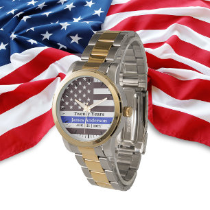 Montre Mince Ligne Bleue Police US FLAG retraite Patrioti