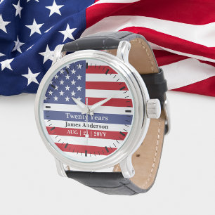 Montre Mince Ligne Bleue Police US FLAG retraite Patrioti