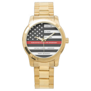 Montre Mince ligne rouge personnalisée pompier retraite