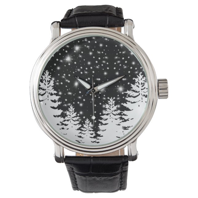 Montre Mini noir blanc pinède nuit étoiles ciel (devant)