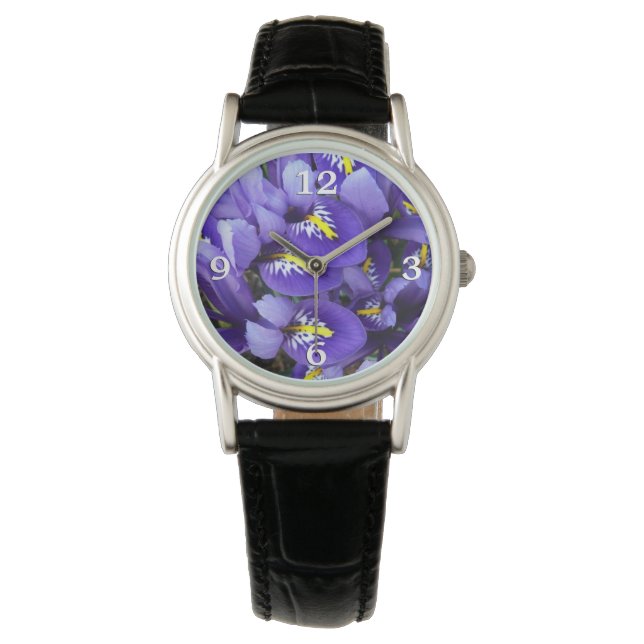 Montre Miniature Bleu Irises Printemps Floral (devant)