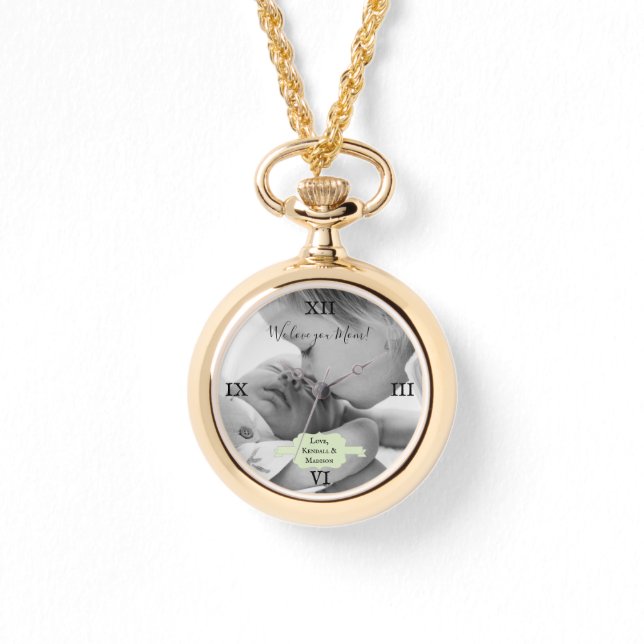 Montre Mint Green Minimalist Photo Mère's Day Watch (Recto)