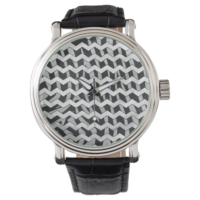 Montre Modèle Chevron noir et gris Zebra (devant)