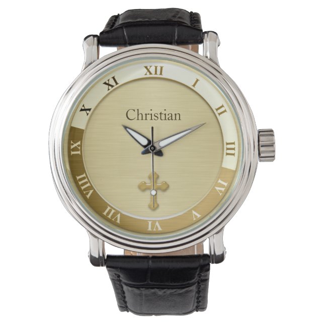Montre Modèle de nom de croix métal or (devant)