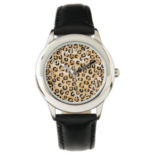 Montre Modèle d'empreinte de léopard de Tan, de noir et