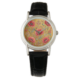 Montre Modèle fleur de pavot doré