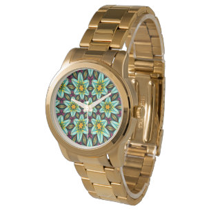 Montre Modèle Floral Étoiles Vertes