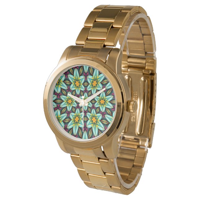 Montre Modèle Floral Étoiles Vertes (Incliné)
