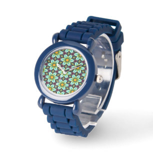 Montre Modèle Floral Étoiles Vertes