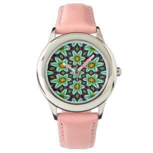 Montre Modèle Floral Étoiles Vertes