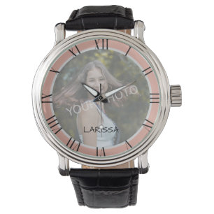 Montre Modèle photo Pastel Rose rose mignon Nom personnal