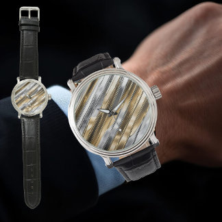 Montre Modern, cool, chic, silver and gold stripe pattern