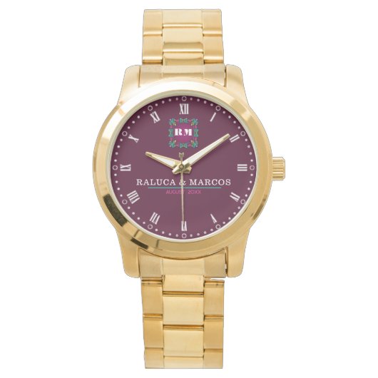 Montre Modern Minimalist Couple Name  Burgundy (devant)