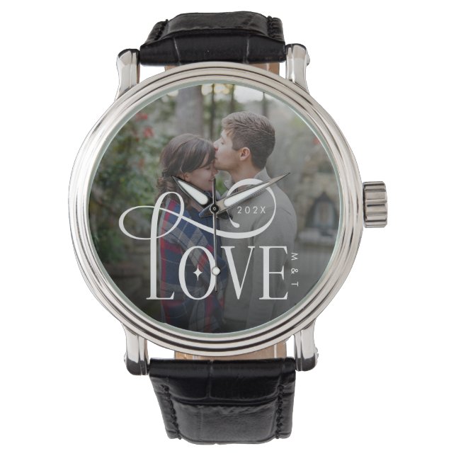 Montre Modern Script Love Custom Engaged Couples Photo (devant)