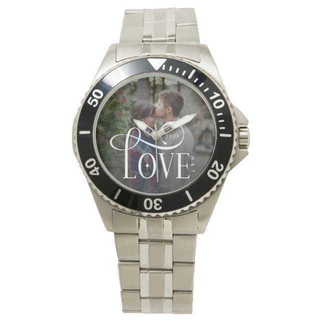 Montre Modern Script Love Custom Engaged Couples Photo (devant)