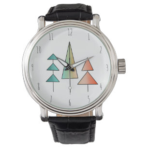 Montre moderne arc-en-ciel arbres roses sarcelle simple m