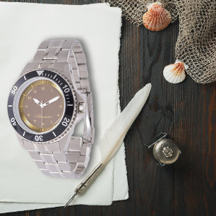 Montre Moderne Elegant Rosybrown et Gold Nom personnalisé