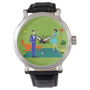 Montre moderne en couple du milieu du siècle
