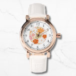 Montre Moderne Orange Floral tendance Stylish Chic Womans<br><div class="desc">Moderne Orange Floral tendance élégant Chic Womans Watches dispose d'une tendance moderne orange,  rose,  blanc et vert aquarelle floral. Créé par Evco Studio www.zazzle.com/store/evcostudio</div>