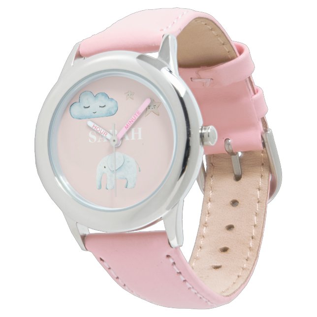 Montre Moderne Pastel Rose & Bleu Nom de l'enfant (Incliné)
