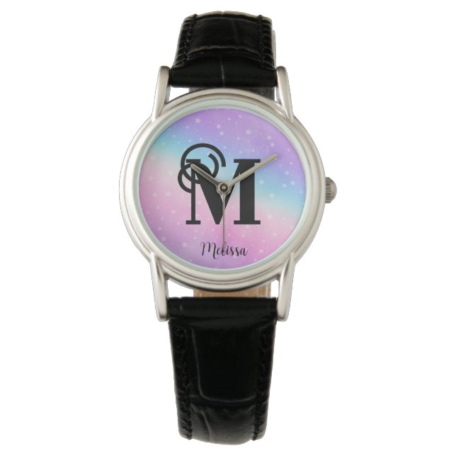 Montre Moderne Pastel rose violet Nom du monogramme (devant)