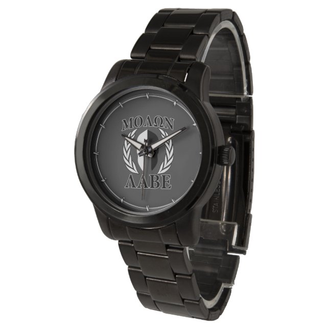 Montre Molon Labe Casque spartiate Laurels Charbon (Incliné)