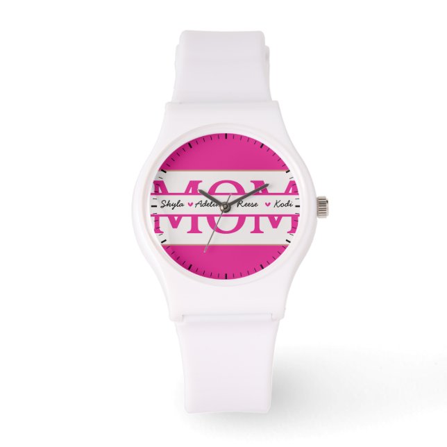 Montre MOM avec 4 enfants nom Fête des mères (Recto)