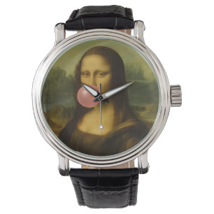 Montre Mona Lisa soufflant de bulle rose