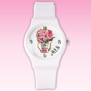 Montre Monogram, Bracelet en silicone blanc Cottage Fairy