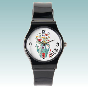 Montre Monogram, Bracelet en silicone noir Cottage Fairyt