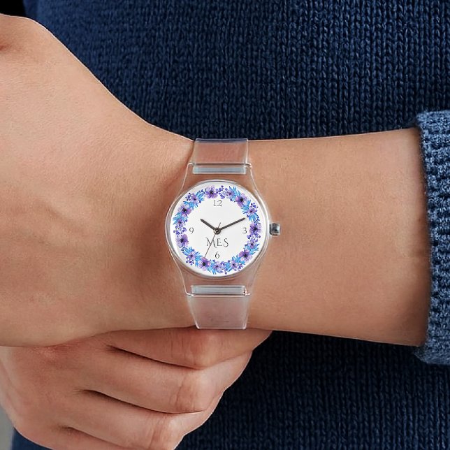 Montre Monogram, Pansies Purple and Blue Clear Silicone (Créateur téléchargé)