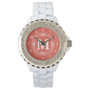 Montre Monograme de Coral White Floral Wreath