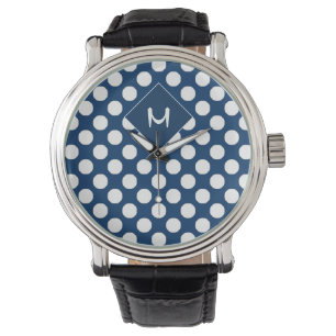Montre Monogramme blanc de la marine bleue moderne